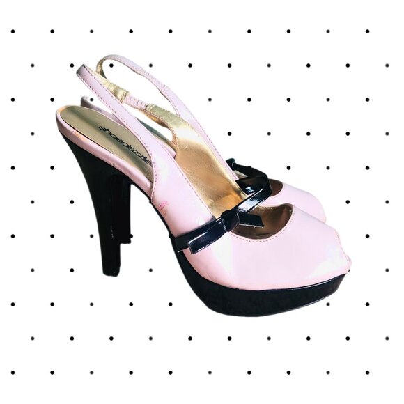 SHOE DAZZLE light pink and black peep toe slingback heels - Picture 5 of 6